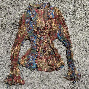 Fairy Mermaid Y2K Floral print blouse with ruffle details Size XL